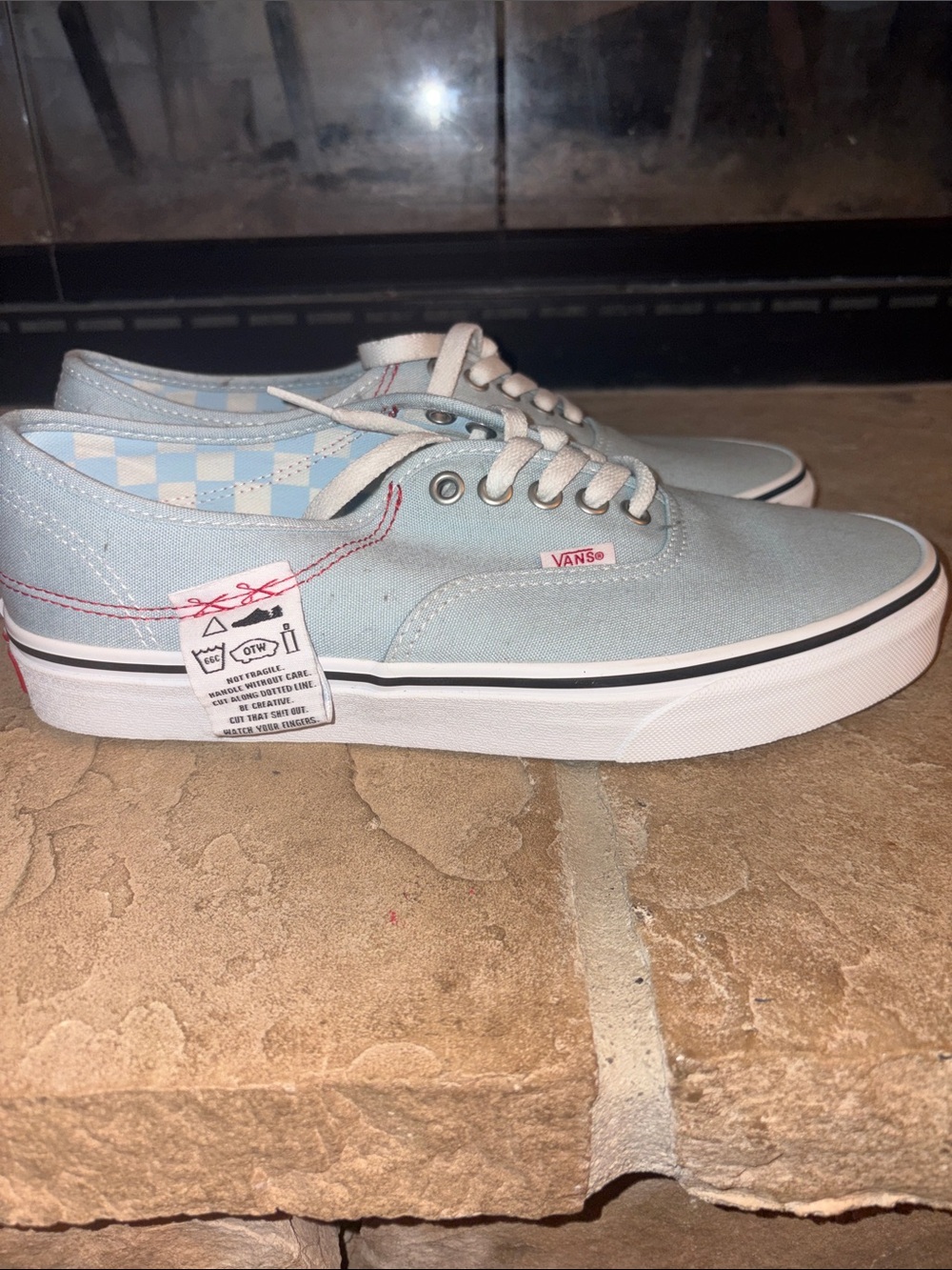 Vans Light Blue Canvas Low-Top Sneakers with Checkerboard Lining